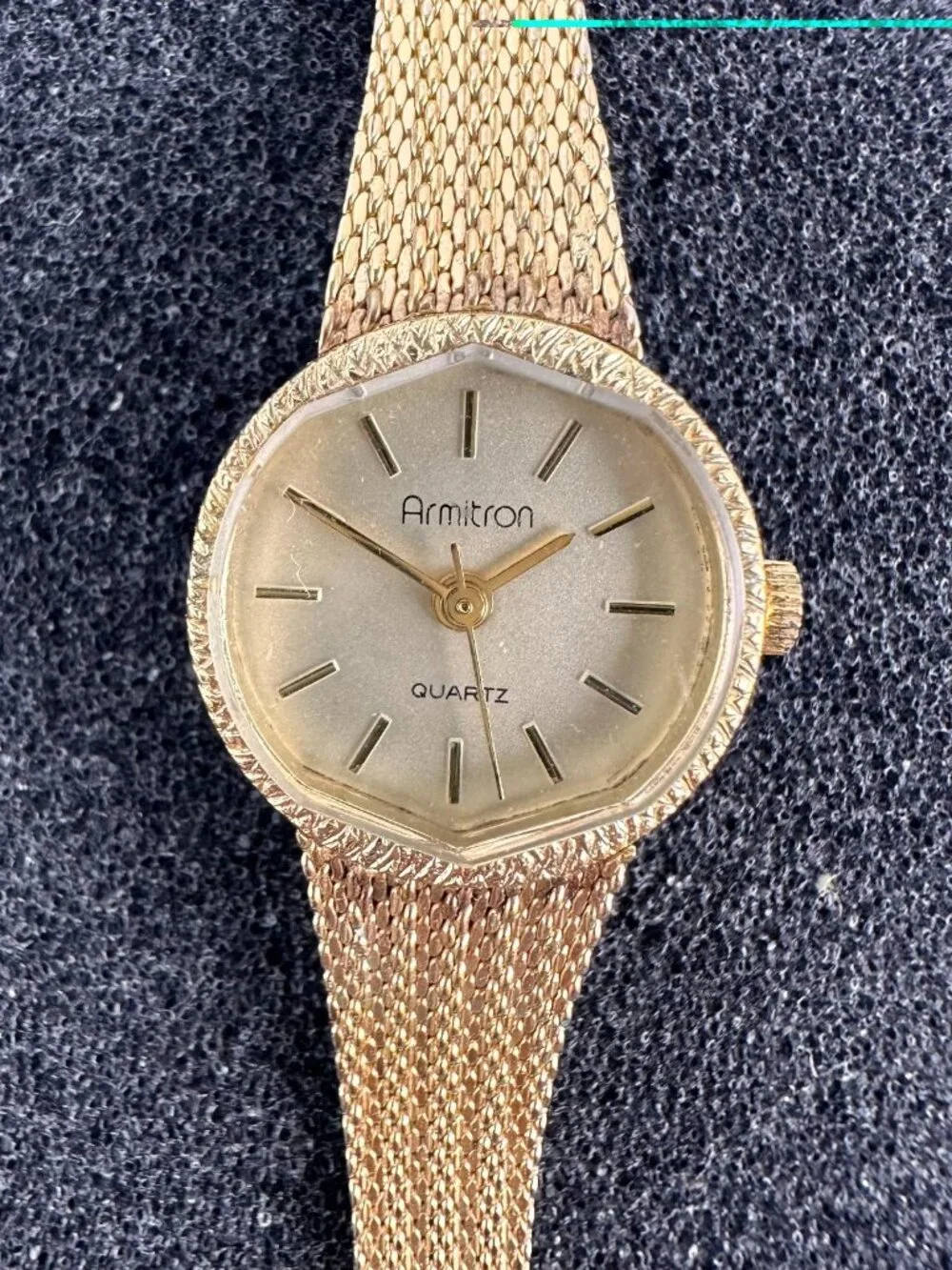 Vintage Armitron Watch Women Gold Tone Small Dial 17MM New Battery 7.5 Inch